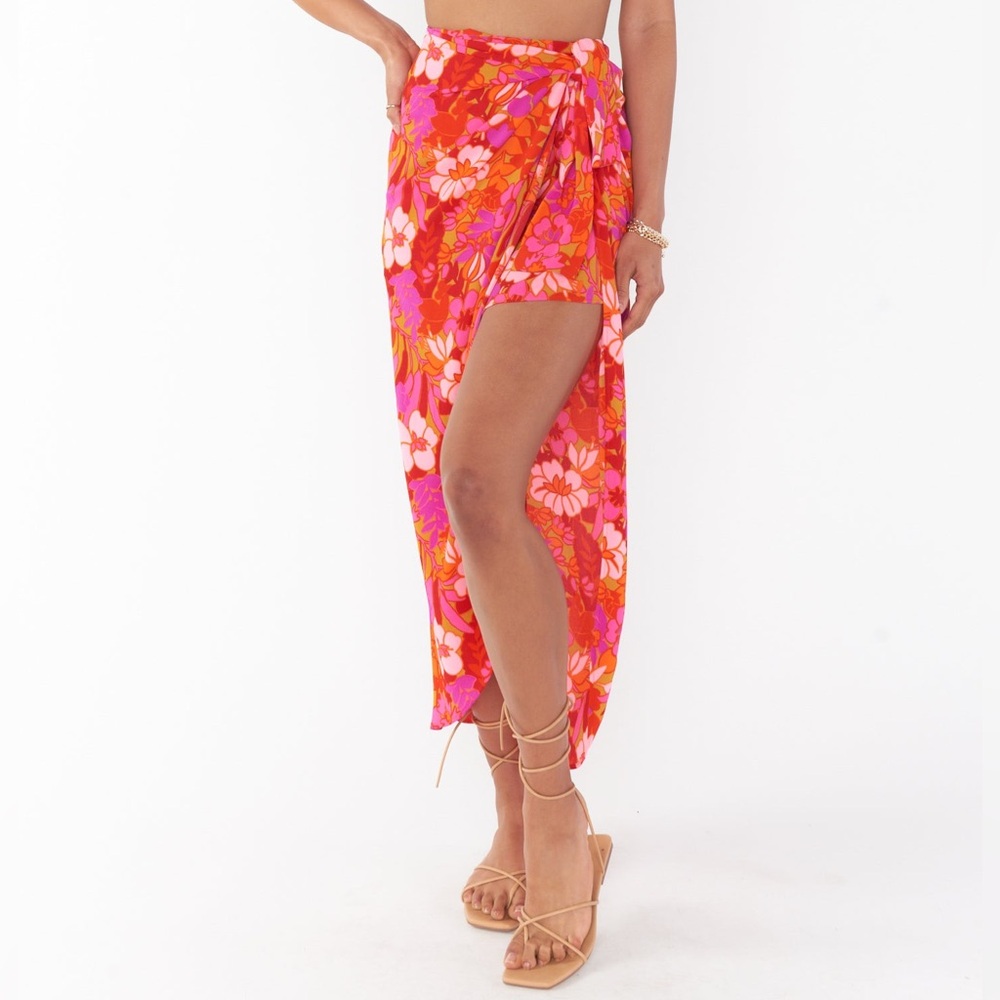 Show Me Your MuMu Pink & Orange Floral Asymmetrical Wrap Skirt